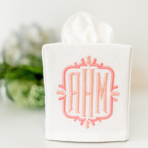 Monogrammed Linen Tissue Box Cover. Personalized Gift. Etsy