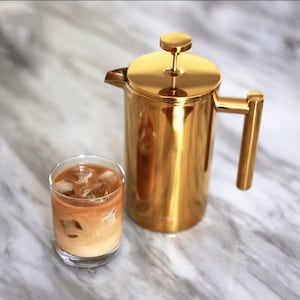 Gold French Press Coffee & Tea Maker: Stainless Steel, Modern Kitchen Decor