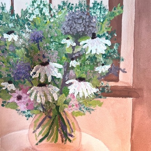 floral vase aqua oil painting, flower painting, floral art
