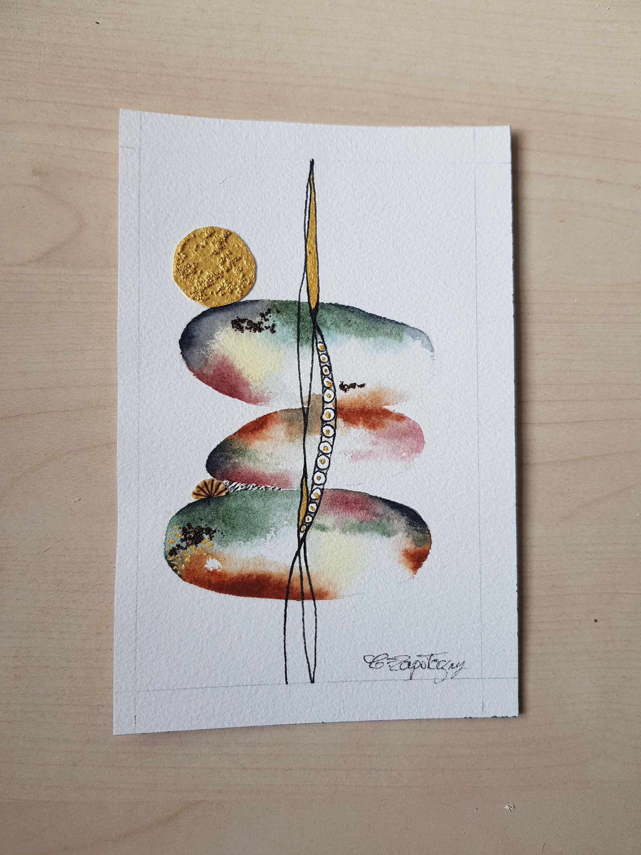 Aquarelle Originale de Galets Mer Colorés