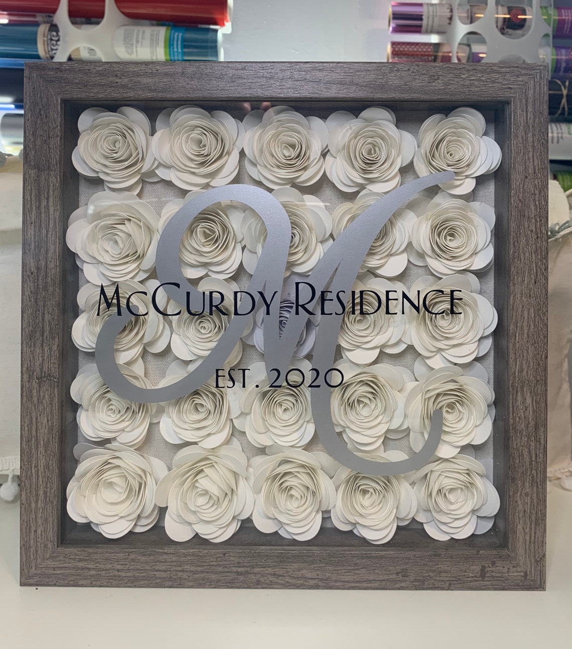 Floral Personalized Shadow Box With Hand Rolled Paper Flowers Etsy
