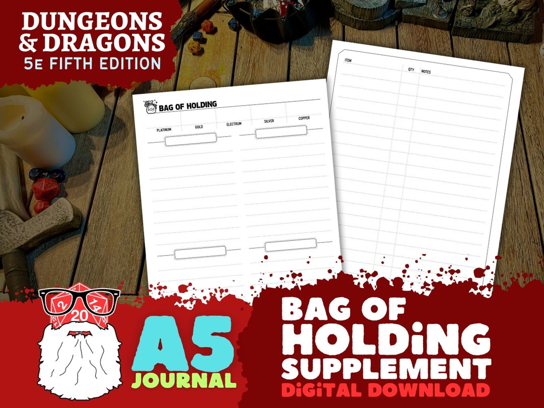Dnd 5e Bag of Holding Supplement to Character Journal for Etsy Dnd 5e Bag of Holding Supplement to Character Journal for Etsy