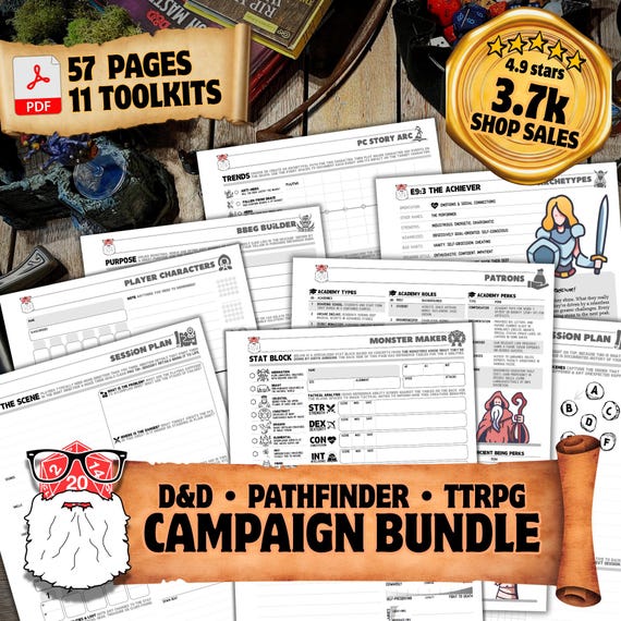 DnD DM Campaign Journal: RPG Session Planner + NPC Tracker (Fillable PDFs)