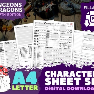 Dnd 5e Character Sheet with Campaign Notes for Dungeons & Dragons Fifth Edition – Fillable PDF Digital Download