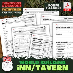 DnD Gasthäuser & Gasthäuser für Rollenspiele | World-Gebäude-Vorlage | Ausfüllbares PDF | Perfekt für Dungeon Masters | Digitaler Download