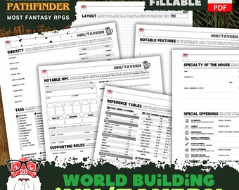 DnD Tavern World Building Kit: RPG Campaign Design (Fillable PDF)