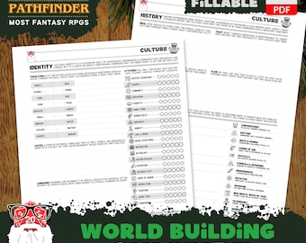 DnD World Building Template: Culture Creator for RPG (Fillable PDF)