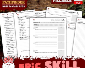 DnD Skill Challenge Planner: DM Campaign Binder (Digital PDF, Form-Fillable)