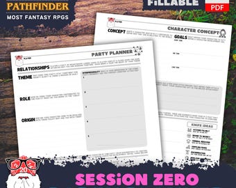 DnD Character & Party Planner: Session Zero, Fillable PDF (Digital Download)