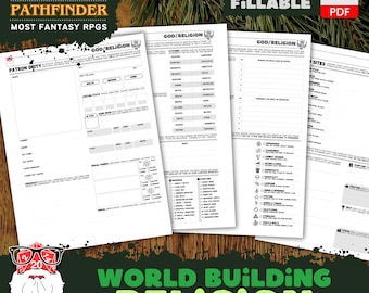 DnD Religion Builder: RPG Worldbuilding Worksheet (Fillable PDF)