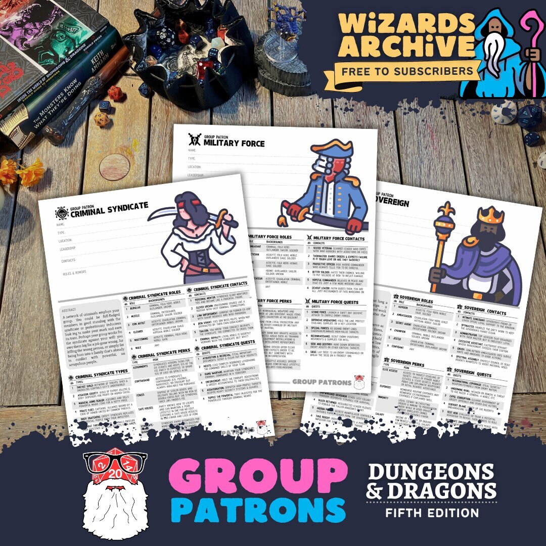 Dnd 5E Group Patron Organizer Fillable PDF for 8 Types Tasha's Cauldron ...