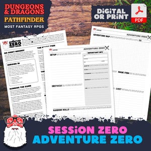 May include: A printable guide for running a Dungeons & Dragons, Pathfinder, or other fantasy role-playing game session. The guide includes sections for setting up the game, zeroing in on the story, running the game, and creating important NPCs, magic items, and loot.