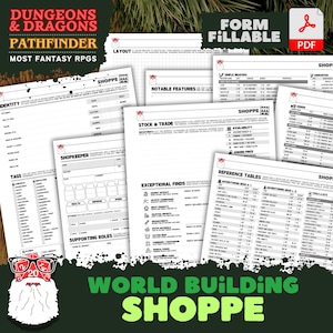 DnD Shoppes & Shopping für Rollenspiele | World-Gebäude-Vorlage | Ausfüllbares PDF | Perfekt für Dungeon Masters | Digitaler Download