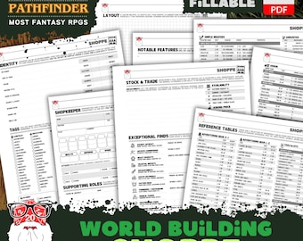 DnD Shop Generator: RPG World Building Template (Fillable PDF)