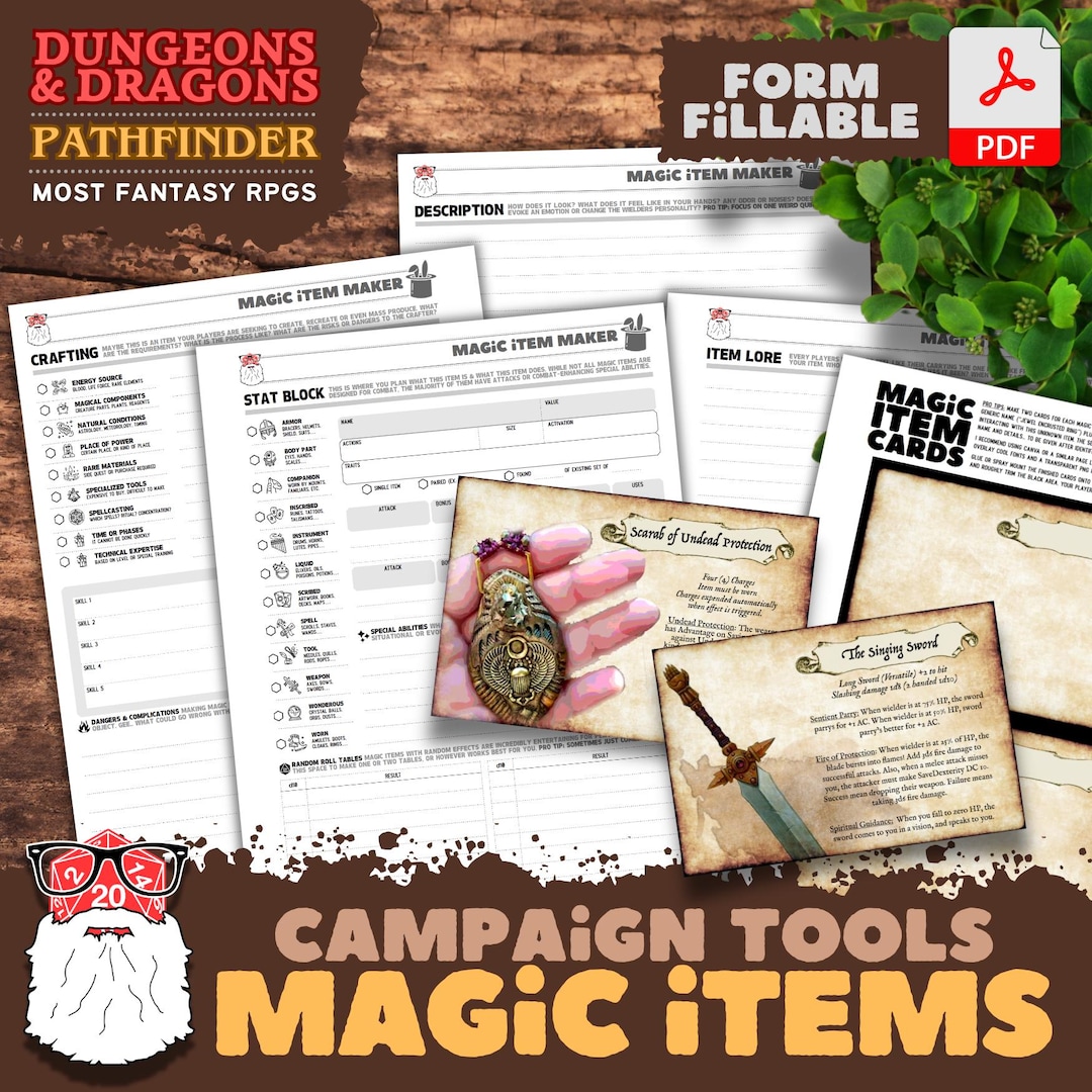 Magic Item Cards + Creator D&D 5E Magic Item Designer RPG Treasure