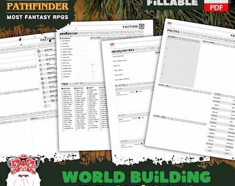 Faction Designer: World Building Template for RPGs (Fillable PDF)