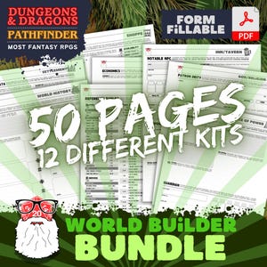 DnD World Builder Bundle| Fillable PDF for Dungeons & Dragons, Pathfinder | RPG Campaign Setting Creator | Dungeon Master Homebrew