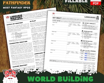 DnD Language Mastery System: World Building Template (Fillable PDF)