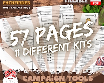 DnD Campaign Planner Bundle | Fillable PDF for Dungeons & Dragons, Pathfinder | TTRPG Campaign Management | Digital Download