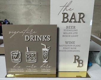 Signature drinks bar sign with icons pictured signature drinks sign three drinks wedding bar sign event bar sign with custom drinks multiple