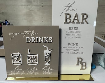 Signature drinks bar sign with icons pictured signature drinks sign three drinks wedding bar sign event bar sign with custom drinks multiple