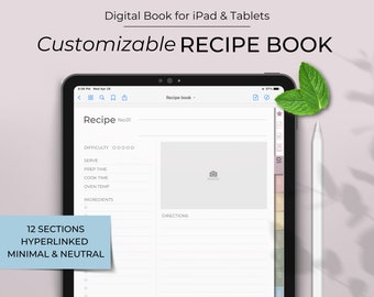 Livre de recettes numérique | Livre de recettes Goodnotes | Livre de recettes hyperlié | Journal de recettes pour iPad | Planificateur de recettes