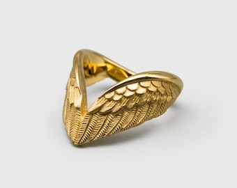 Bague aile en argent sterling plaqué or - Bijoux fantaisie fantaisie - Bague sculpturale audacieuse - DUDAL