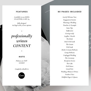 modern elegant canva wedding welcome client guide for wedding photographers by white tint design