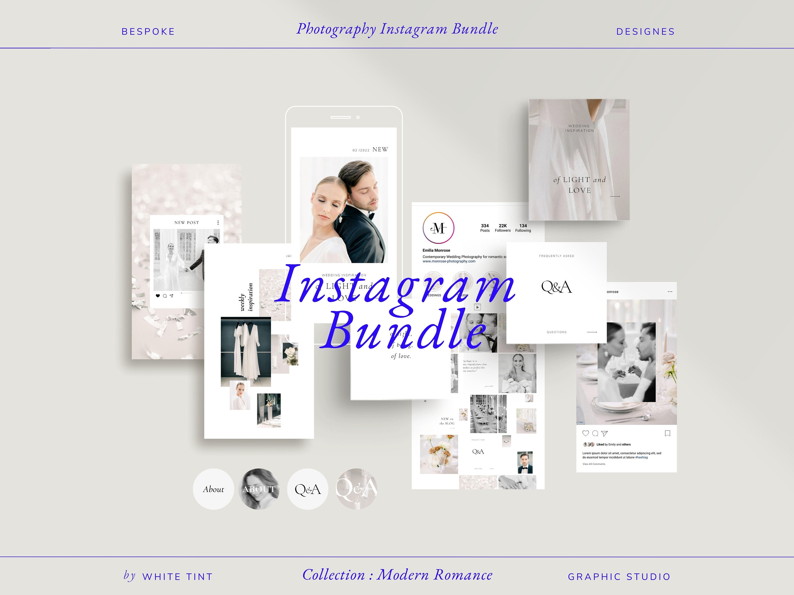 Canva Instagram Bundle For Wedding Photographers, Modern Photography IG Stories, And Post Carousels, Aesthetic Social Media Content Template