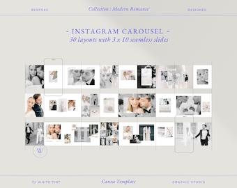 Photography Modern Carousel Instagram Post Templates For Wedding Photographers, Elegant luxury Canva Wedding IG Social Media Content Creator