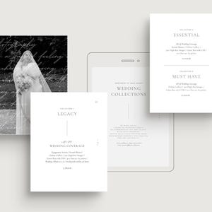 modern elegant wedding photography pricing services guide template for wedding photographers editable in Canva white tint design