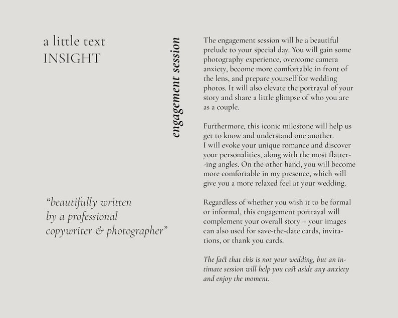 Professionally pre-written photography client guide with 23 chapters covering wedding timelines, engagement sessions, and client education.
