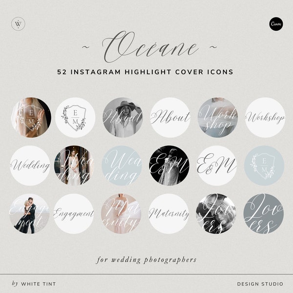 Elegant Instagram Cover Highlight Icons For Photographers, Romantic Photography IG Story Icons, Luxury Social Media Template For Canva