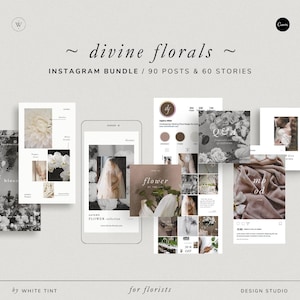 Aesthetic Instagram Bundle For Wedding Florists And Floral Designer, Modern Canva Social Media Templates, Flower Shop IG Stories And Posts