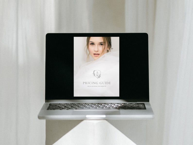 modern elegant wedding photography pricing services guide template for wedding photographers editable in Canva white tint design