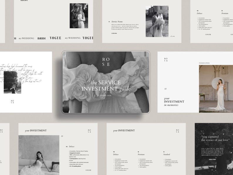 wedding photography pricing services client guide template for canva by white tint design - rose collection