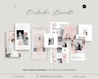 Romantic Instagram Story Bundle For Wedding Photographers, Elegant Photography IG Post Carousel, Canva Business Social Media Templates Set