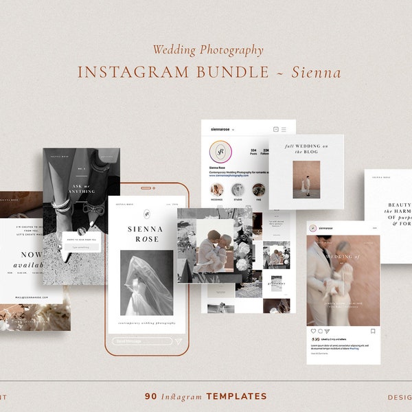 Modern Instagram Bundle For Wedding Photographers, Canva Photography Stories And IG Post Carousel, Minimal Small Business Social Media Feed