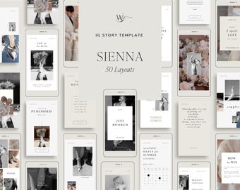 Wedding Photography Instagram Story Template, Modern Social Media, 50 Layouts Editable in Canva | Sienna Collection