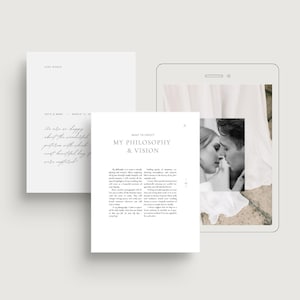 modern elegant wedding photography pricing services guide template for wedding photographers editable in Canva white tint design