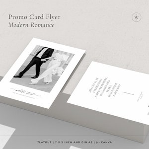 Modelo de cartão promocional de fotografia moderna para Canva, folheto minimalista de fotografia de casamento, cartão promocional personalizado para impressão para pequenas empresas