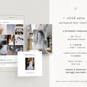 luxurious timeless minimal social media instagram carousel post templates editable in canva for wedding photographers