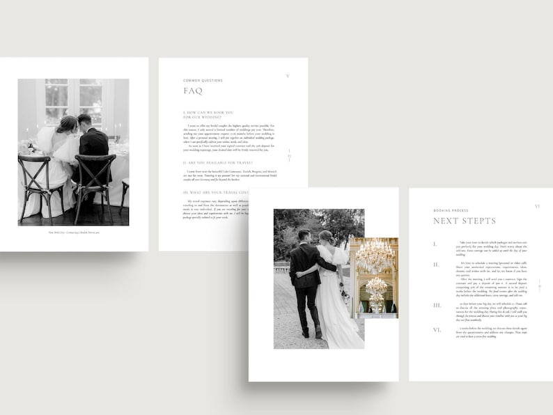 modern elegant wedding photography pricing services guide template for wedding photographers editable in Canva white tint design