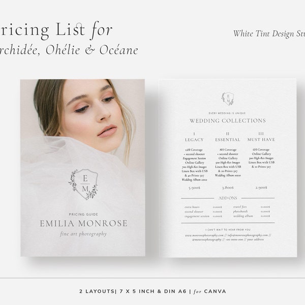 Modern Pricing List For Wedding Photographers, Elegant Photography Pricing Canva Template, Printable Promotion Flyer For Small Business