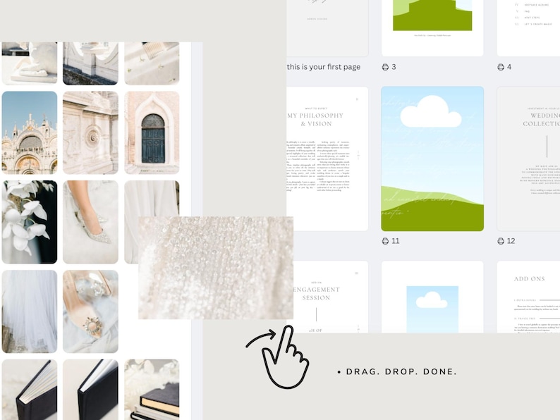 modern elegant wedding photography pricing services guide template for wedding photographers editable in Canva white tint design