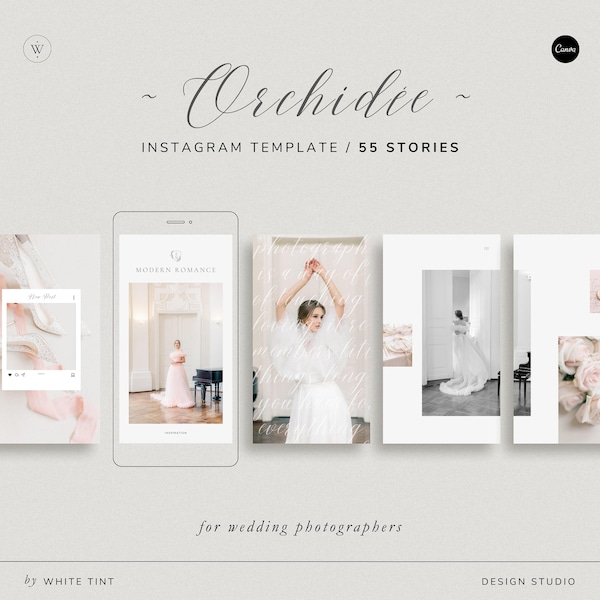 Romantic Instagram Story Templates For Wedding Photographers And Florists, CANVA Social Media Templates, Elegant Photography IG Stories