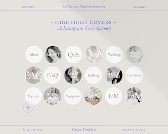 Instagram Cover Highlight Icons For Photographers, Aesthetic Wedding Photography IG Story Icons, Modern Minimal Canva Social Media Template