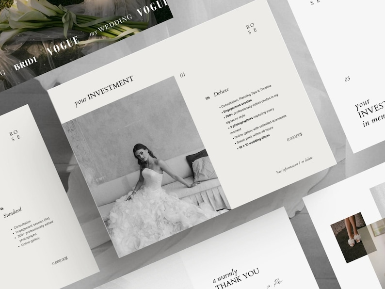 wedding photography pricing services client guide template for canva by white tint design - rose collection