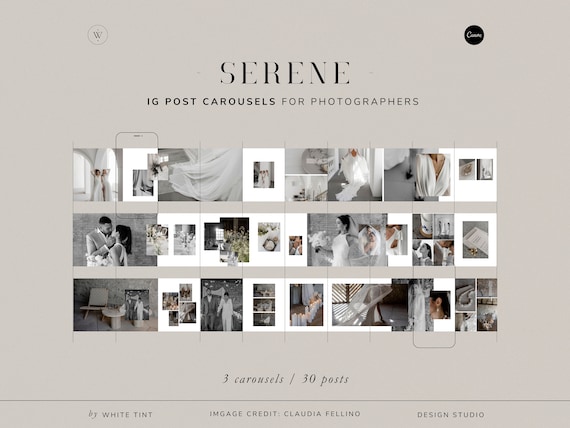 Modern Carousel Instagram Post Templates For Wedding Photographers, Elegant Canva Wedding Photography IG Social Media Content Creator