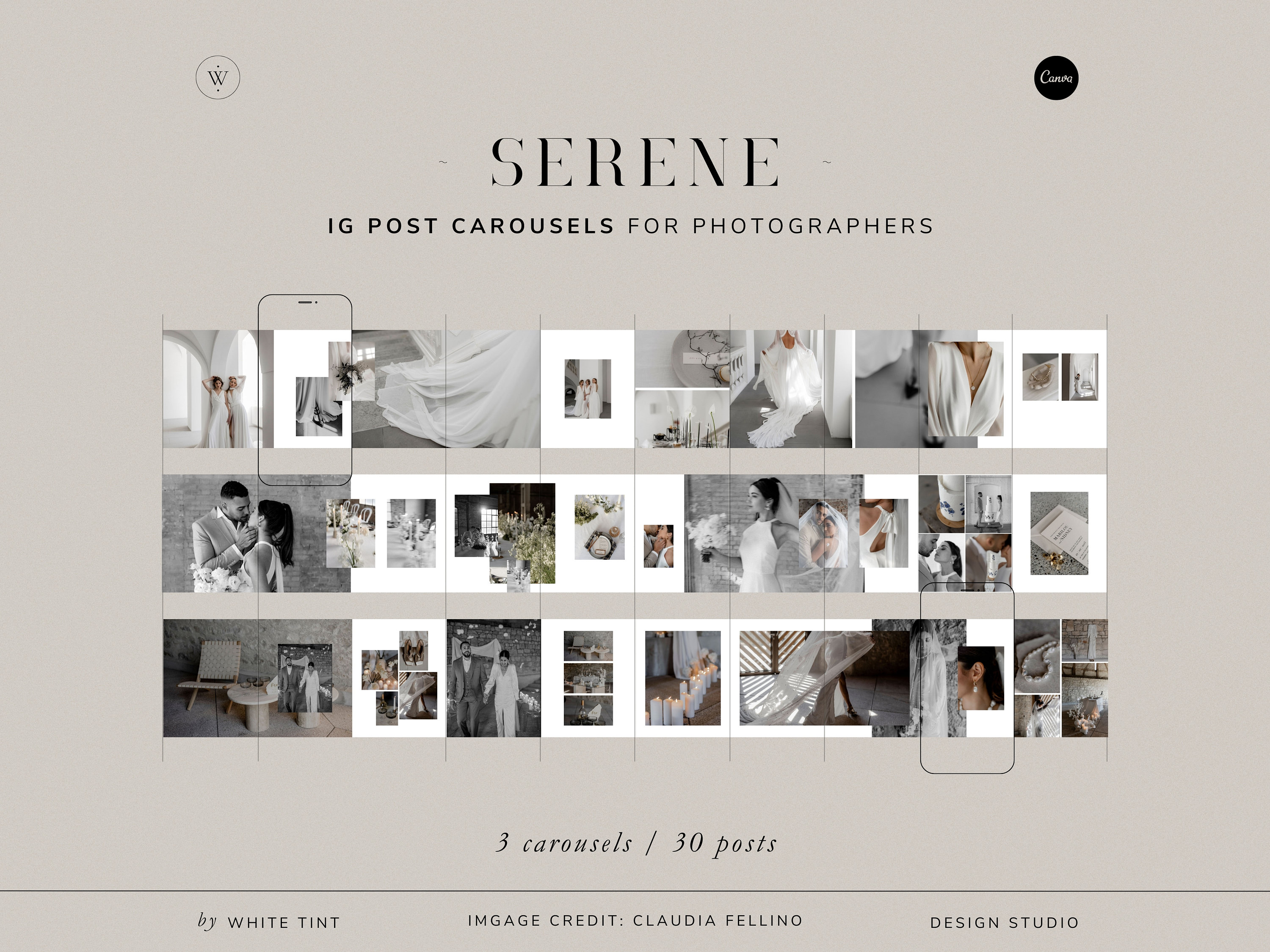 Modern Carousel Instagram Post Templates For Wedding Photographers, Elegant Canva Wedding Photography IG Social Media Content Creator